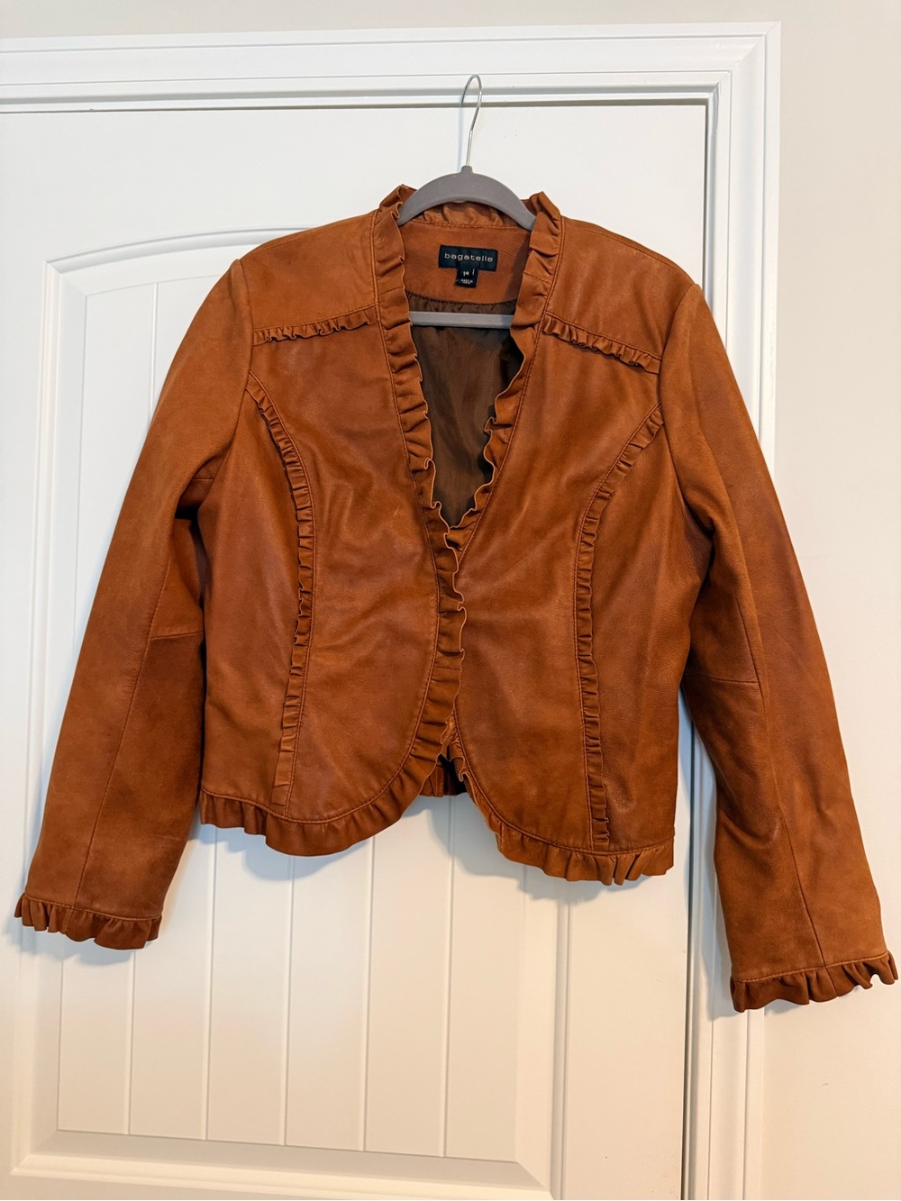 Bagatelle Faux Leather Ruffle-Trim Jacket